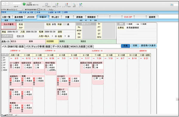 図2　脳卒中の院内クリニカルパス画面