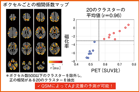 図5　QSMとアミロイドPETの比較：ボクセルごとの解析結果