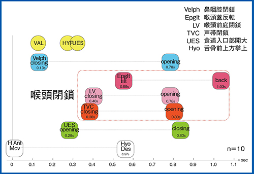図2　10mLとろみ水の嚥下時の諸器官の運動時間