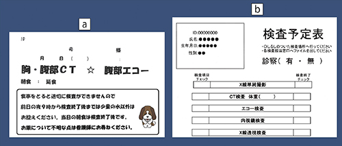 図3　検査確認カード a：病棟用で裏面に数値を記載　b：外来用